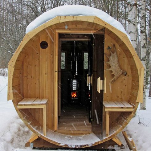 THERMOWOOD HORDÓ SZAUNA ÖLTÖZŐVEL ÉS KINTI PADOKKAL S4PV 2,2M ÁTMÉRŐJŰ++